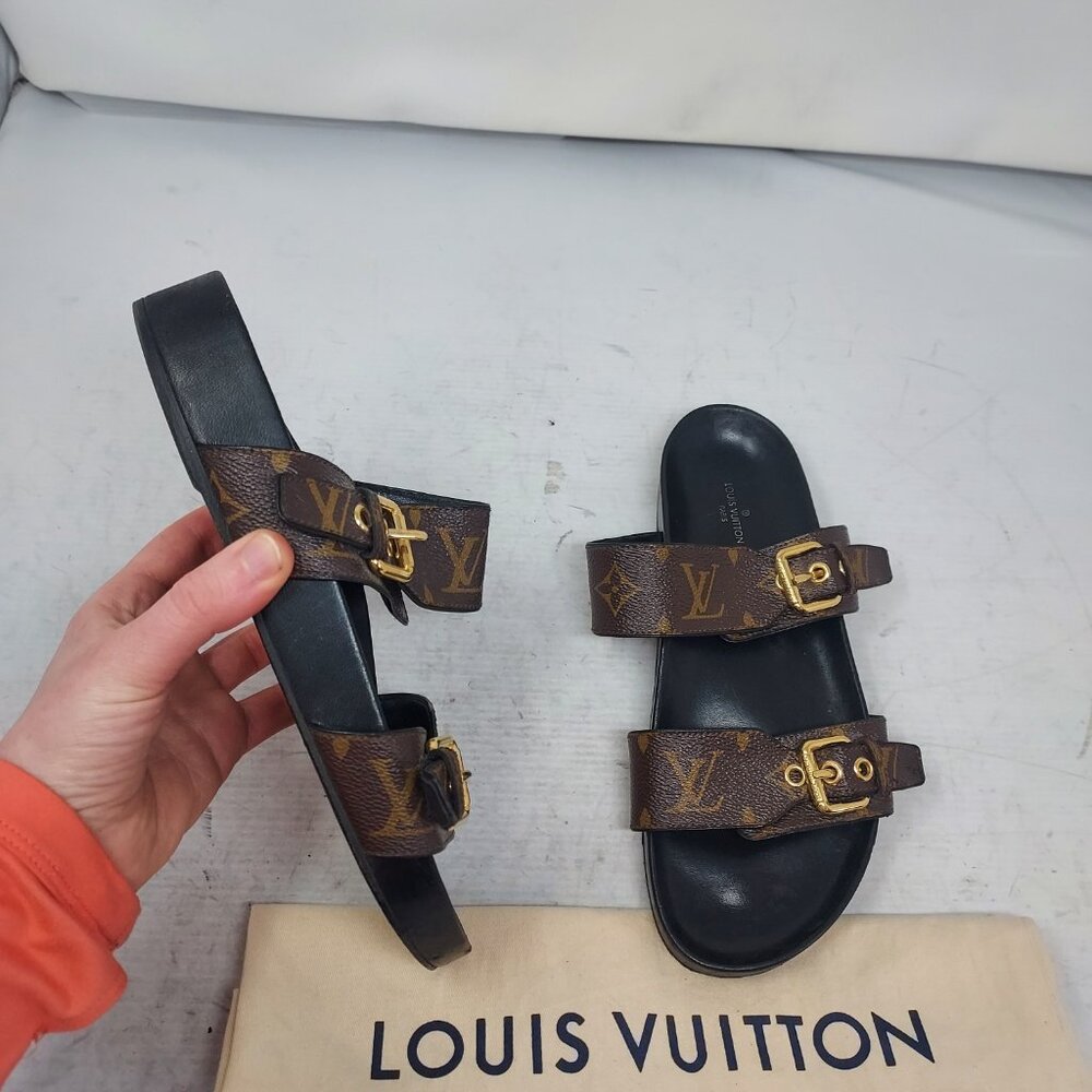 Louis Vuitton Brown Buckle Bom Dia Monogram Flat Slide Sandal - Picture 5 of 13